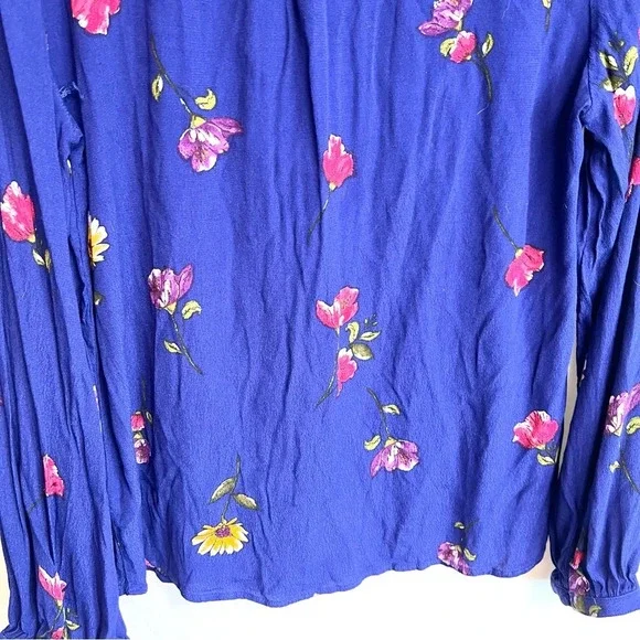 Skies Are Blue Floral Blouse Casual Long Sleeve Blue Shirt Women’s Size Medium - Picture 12 of 12